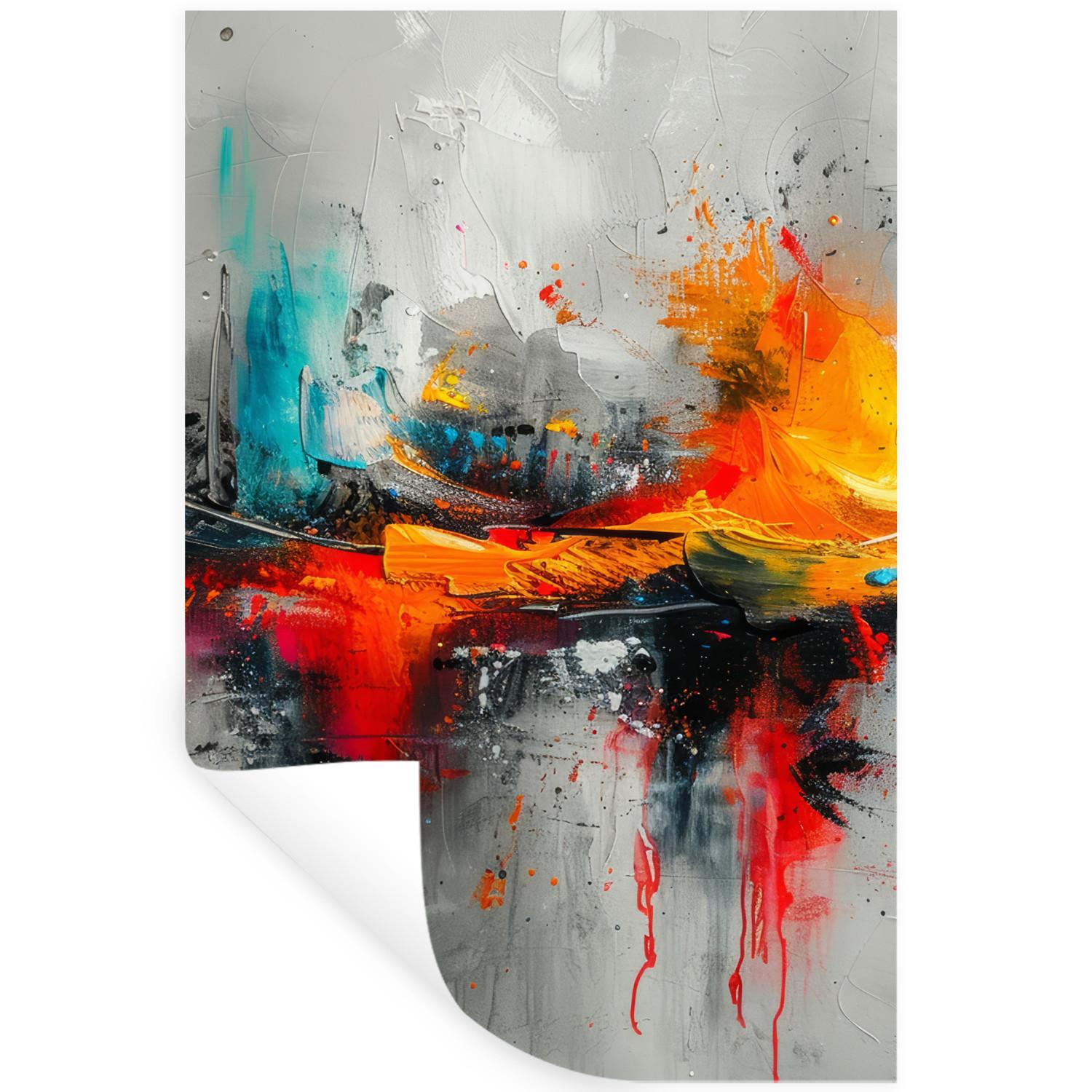 WANDTATTOO Moderne Kunst - Orange - Grau - Abstrakt Wandaufkleber 80x120 cm - Hellgrau, Kunststoff (80/120/0.1cm) - MuchoWow