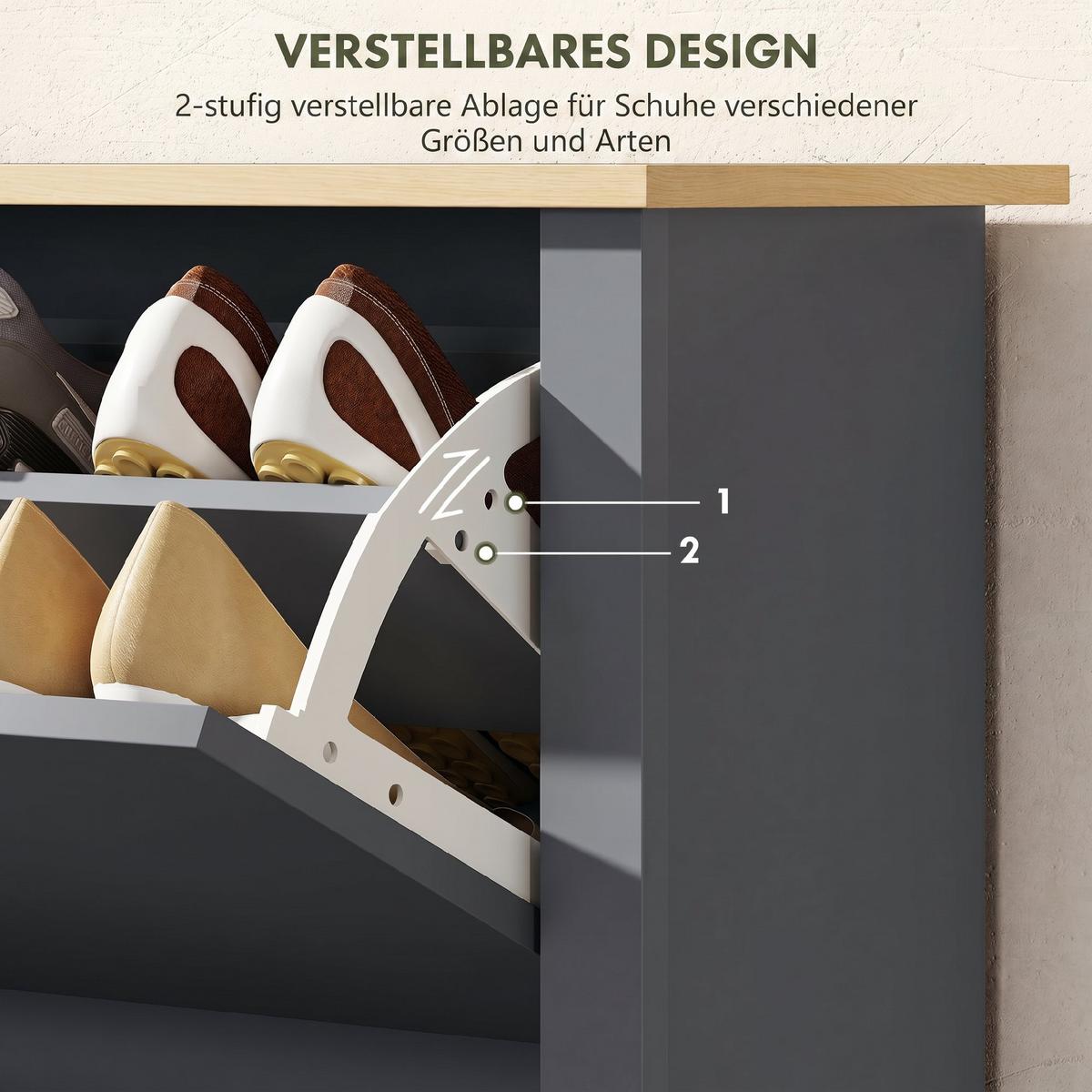 SCHUHSCHRANK Spanplatte Dunkelgrau - Dunkelgrau/Grau, Holzwerkstoff/Kunststoff (26/80/72cm) - HOMCOM