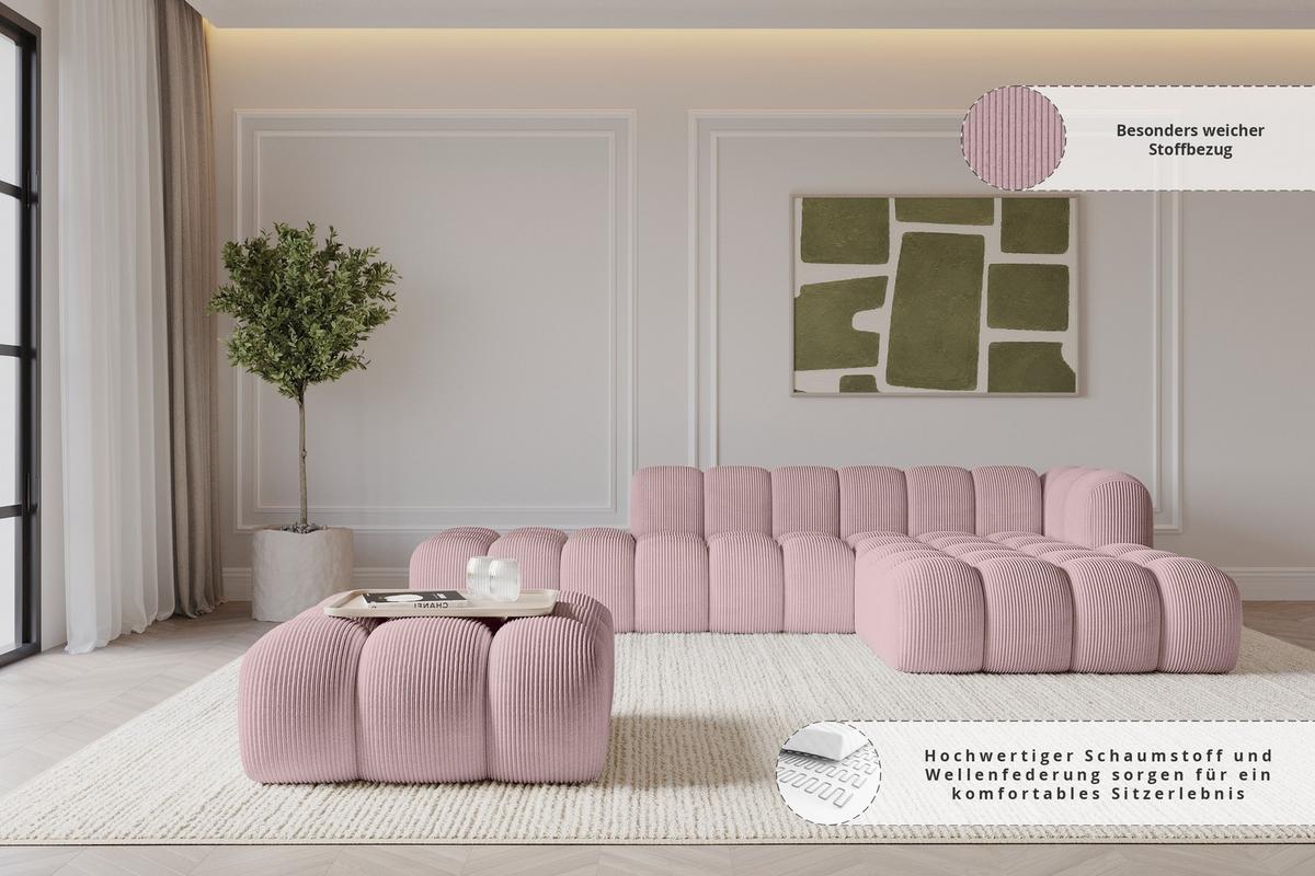 POUF OLEA-PUF 91x87x44 cm Rosa Cord Modular Sitzhocker - Schwarz/Rosa, Holzwerkstoff/Kunststoff (91/44/87cm) - ALTDECOR