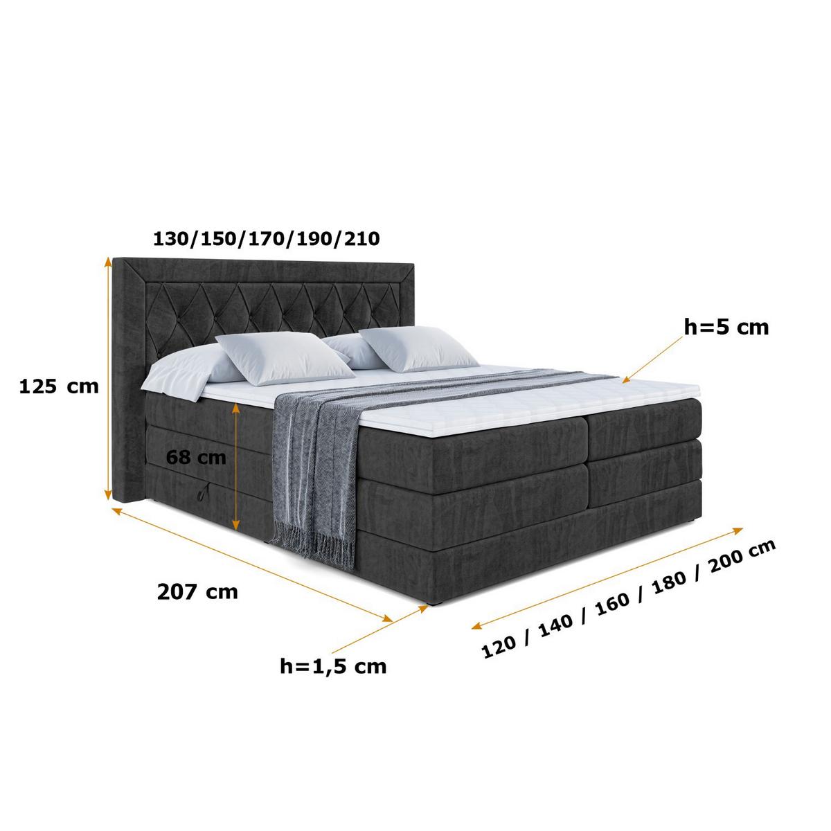 BOXSPRINGBETT NOEL KING - 140 x 200 - H3/H4 - Schwarz - Schwarz, Holzwerkstoff (140/200cm) - ALTDECOR