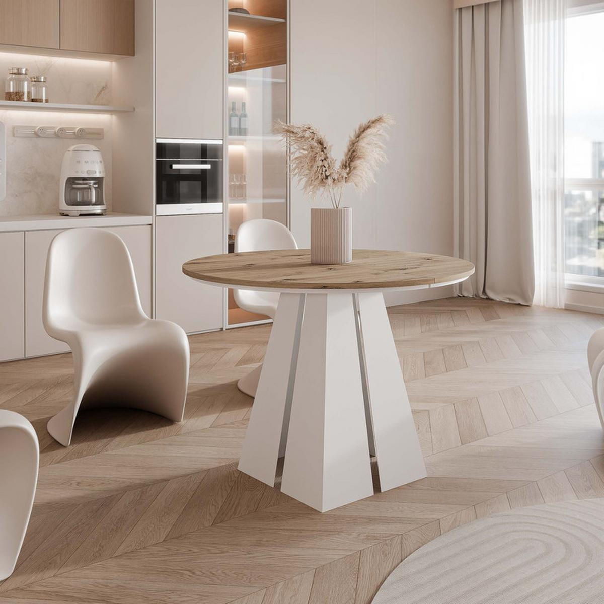 AUSZIEHTISCH FORTE 120/76 cm, Weiß / Artisan-Eiche - Eiche Artisan/Weiß, Holzwerkstoff/Metall (120/120/76cm) - Idohome