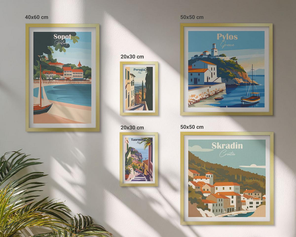 BILDER SET 5er Set - 50x50 cm & 20x30 cm & 40x60 cm Goldrahmen - Retro-Landschaften im malerischen Stil - Goldfarben, Kunststoff (40/60cm) - TULUP