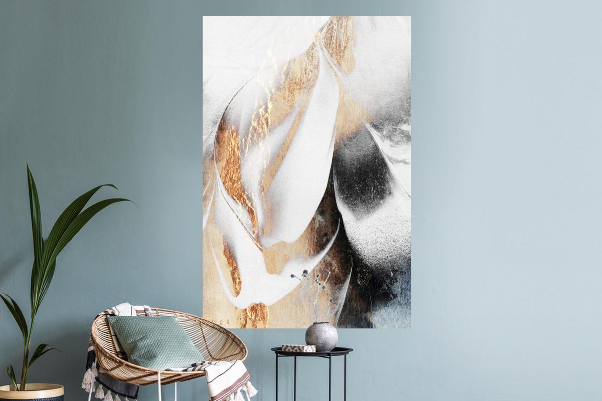WANDTATTOO Luxus - Abstrakt - Gold - Weiß Wandaufkleber 80x120 cm - Goldfarben, Kunststoff (80/120/0.1cm) - MuchoWow