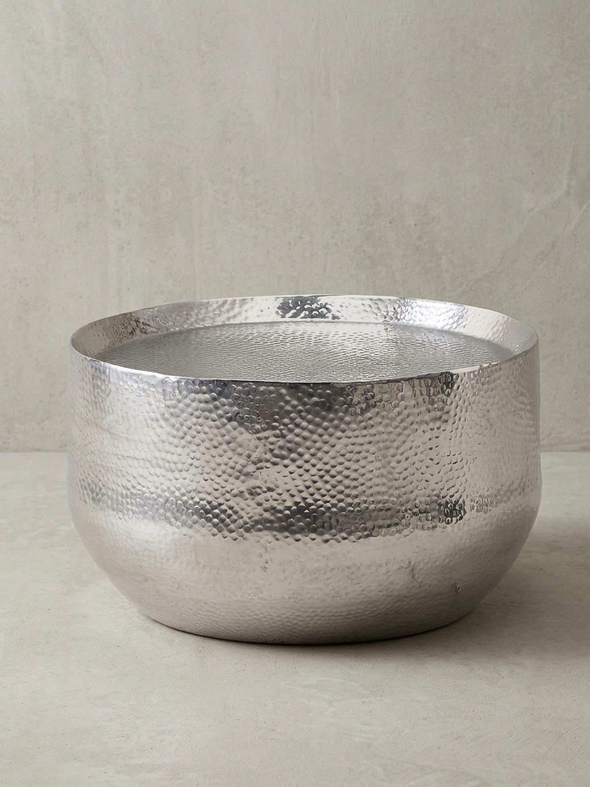 COUCHTISCH Orientalisch mit Hammerschlag-Struktur aus Aluminium und hohler Bauweise, Silber 60x60x35 cm - Silberfarben, Metall (60/60/35cm) - KADIMA DESIGN