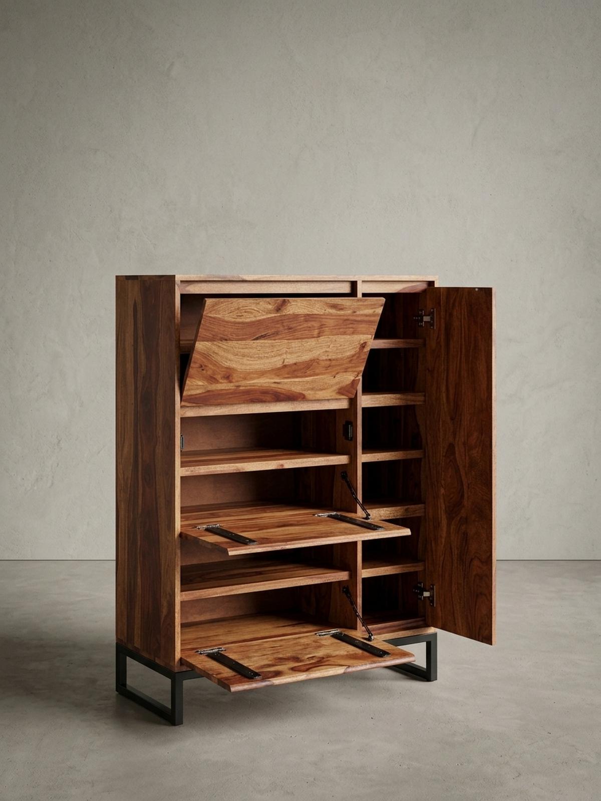 SCHUHSCHRANK – Massivholz, 88x40x120 cm, geschlossen, stilvolles Design - Schwarz/Braun, Holz/Metall (88/120/40cm) - KADIMA DESIGN