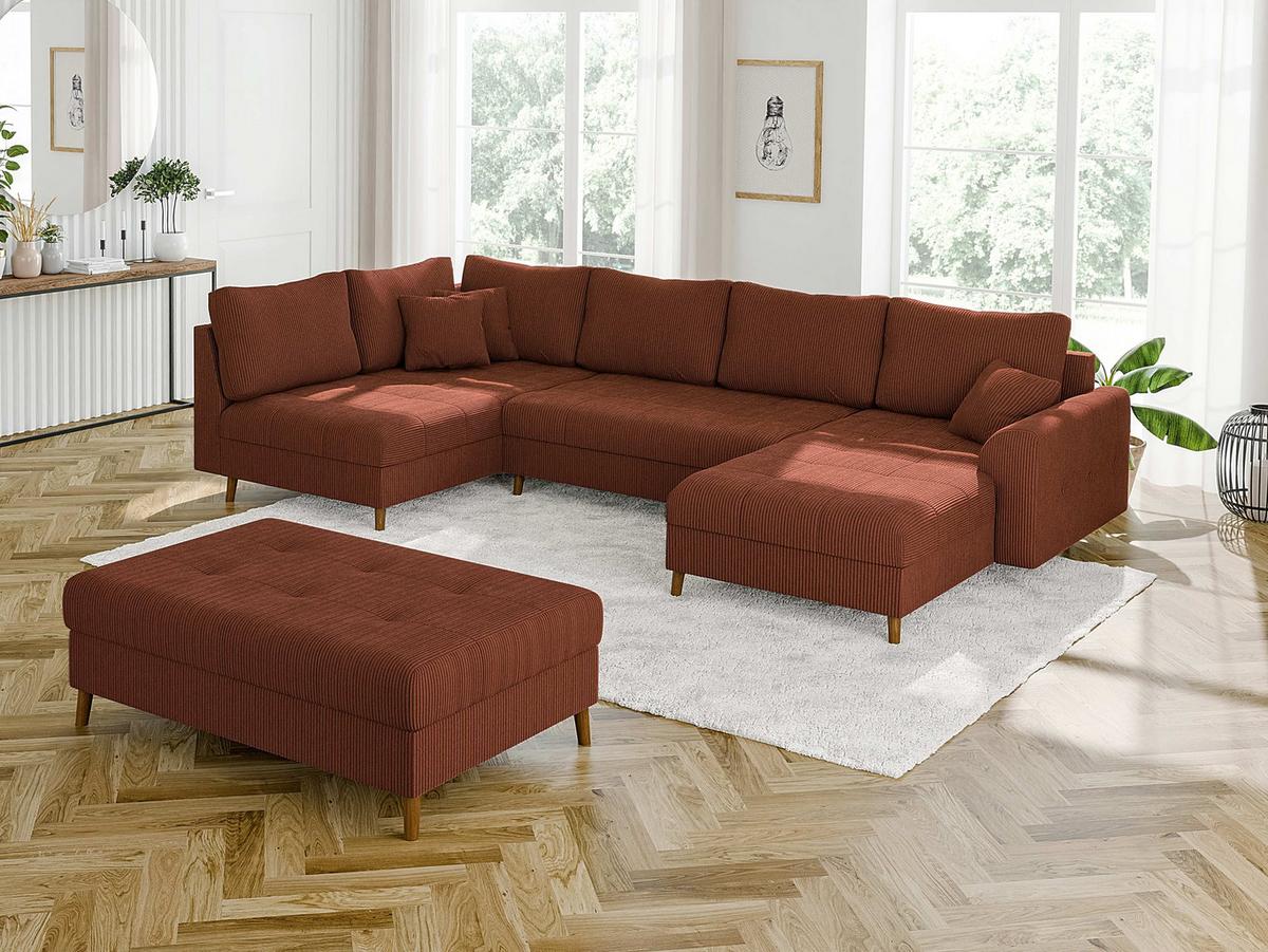 WOHNLANDSCHAFT inkl. Hocker Alma Terrakotta Cord - Terracotta/Braun, Holz/Textil (310/81/161cm) - S-Style Möbel