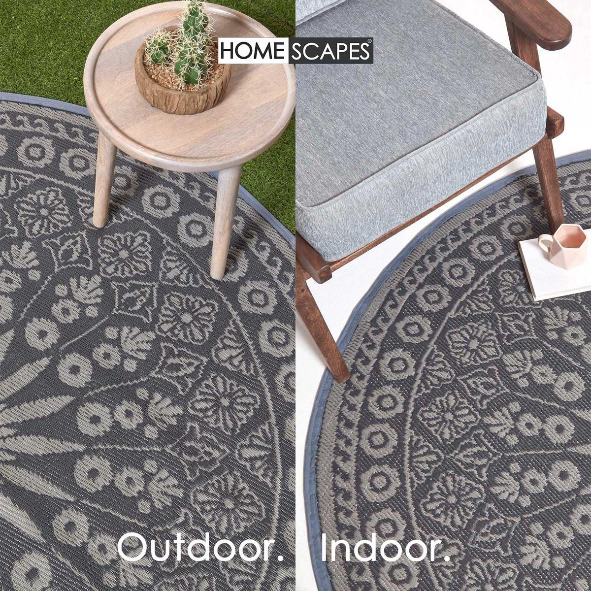 OUTDOORTEPPICH Mandala-Muster rund 170 cm - Schwarz, Kunststoff (170/170cm) - Homescapes