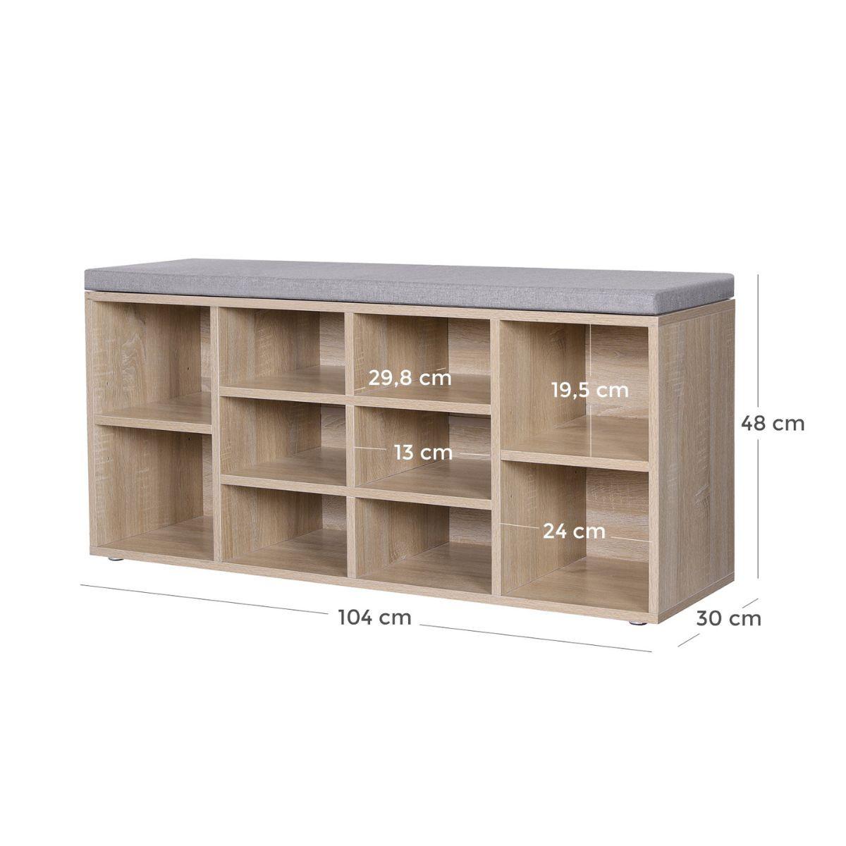 SCHUHBANK mit 10 Nischen Holzdekor - L104 cm - Grau, Holzwerkstoff (117.5/48/30cm) - Calicosy
