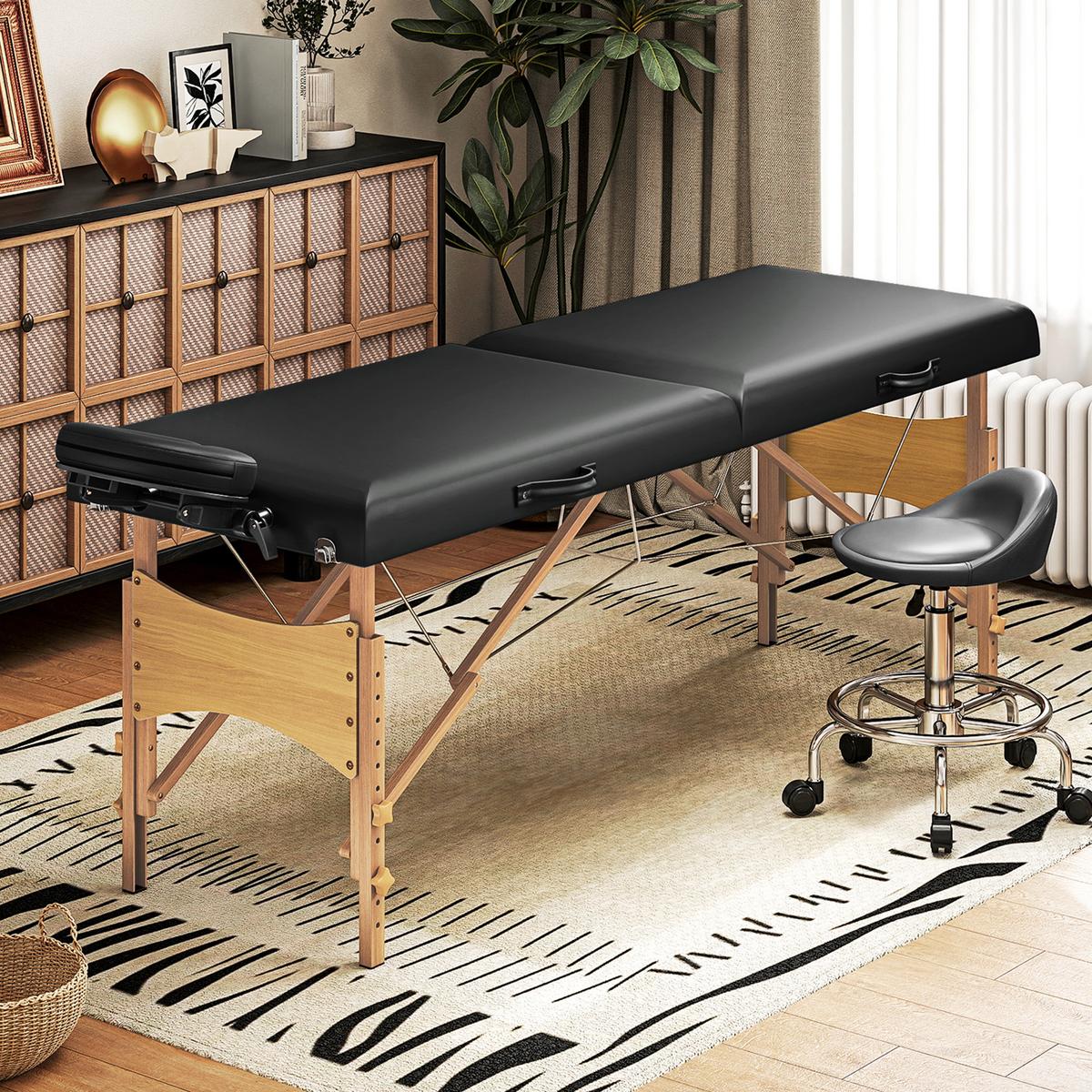 MASSAGELIEGE Kunstleder Holz Schwarz - Schwarz, Kunststoff (70/86/215cm) - HOMCOM