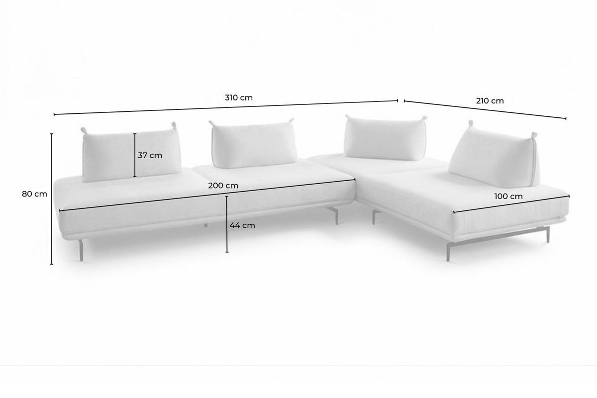 ECKSOFA CANE Grau Webstoff - Schwarz/Grau, Textil/Metall (310/210cm) - KAWOLA