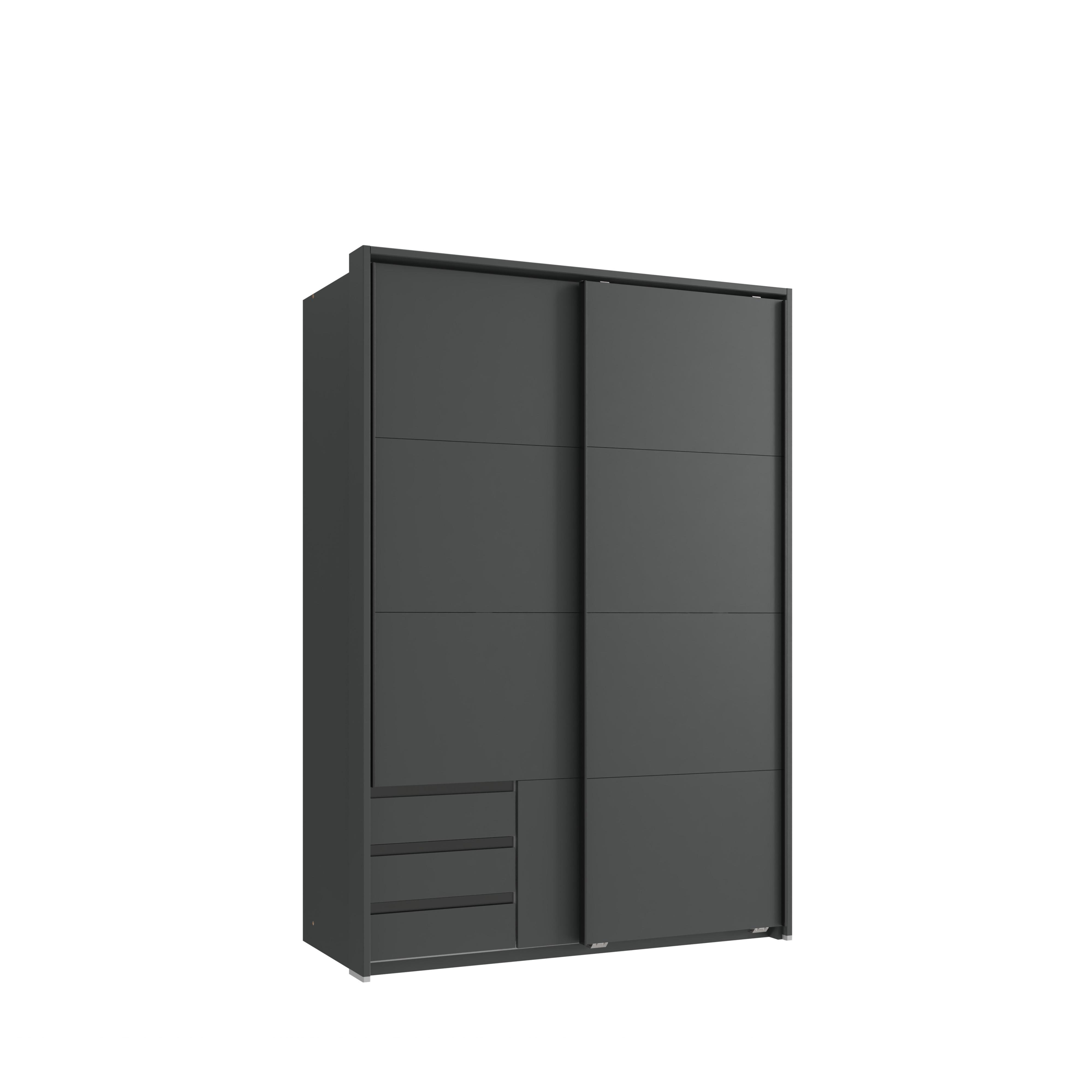 SCHWEBETÜRENSCHRANK 2-türig B138/H200/T65 cm, Passepartout-Kleiderschrank in Grafit mit sichtbaren Schubkästen / 22672 - Graphitfarben/Schwarz, Holz/Holzwerkstoff (138/200/65cm) - luma-home