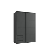 SCHWEBETÜRENSCHRANK 2-türig B138/H200/T65 cm, Passepartout-Kleiderschrank in Grafit mit sichtbaren Schubkästen / 22672 - Graphitfarben/Schwarz, Holz/Holzwerkstoff (138/200/65cm) - luma-home
