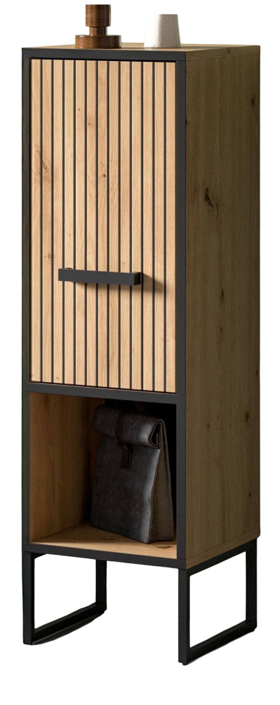 BADKOMMODE Eiche Artisan, schwarz 30 x 101 cm, Badezimmer Kommode mit Soft-Close - Schwarz/Eiche Artisan, Holzwerkstoff/Kunststoff (30/101/32cm) - Inn.Furn