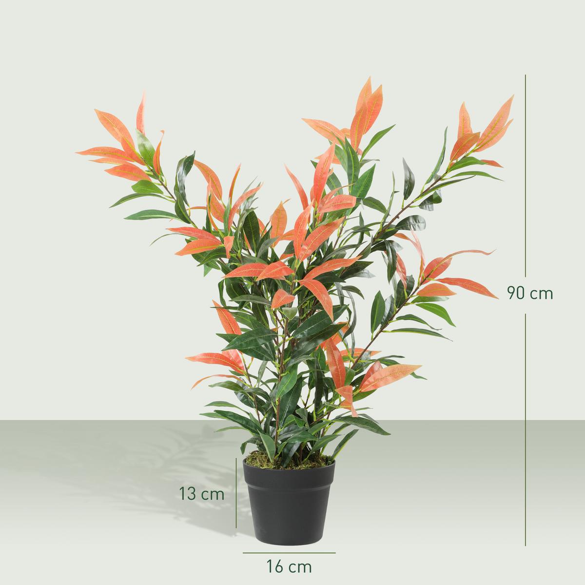 KÜNSTLICHE Glanzmispel 90 cm Kunstpflanze mit 300 Blättern künstliche Pflanze - Rot/Multicolor, Kunststoff (90cm) - HOMCOM