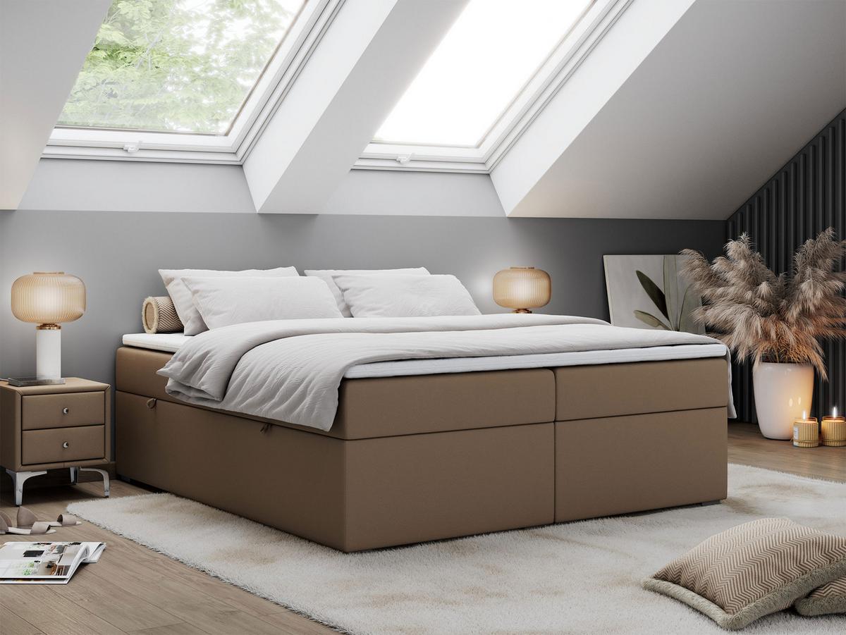 BOXBETT BESS 160/200 Braun Kunstleder - H4 - Braun, Holz/Textil (160/200cm) - MKS