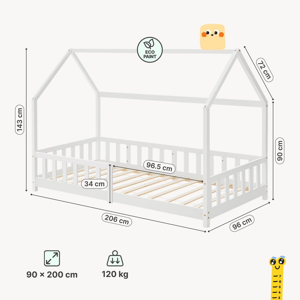 HAUSBETT Hesel - Weiß, Holz (90/200cm) - [en.casa]
