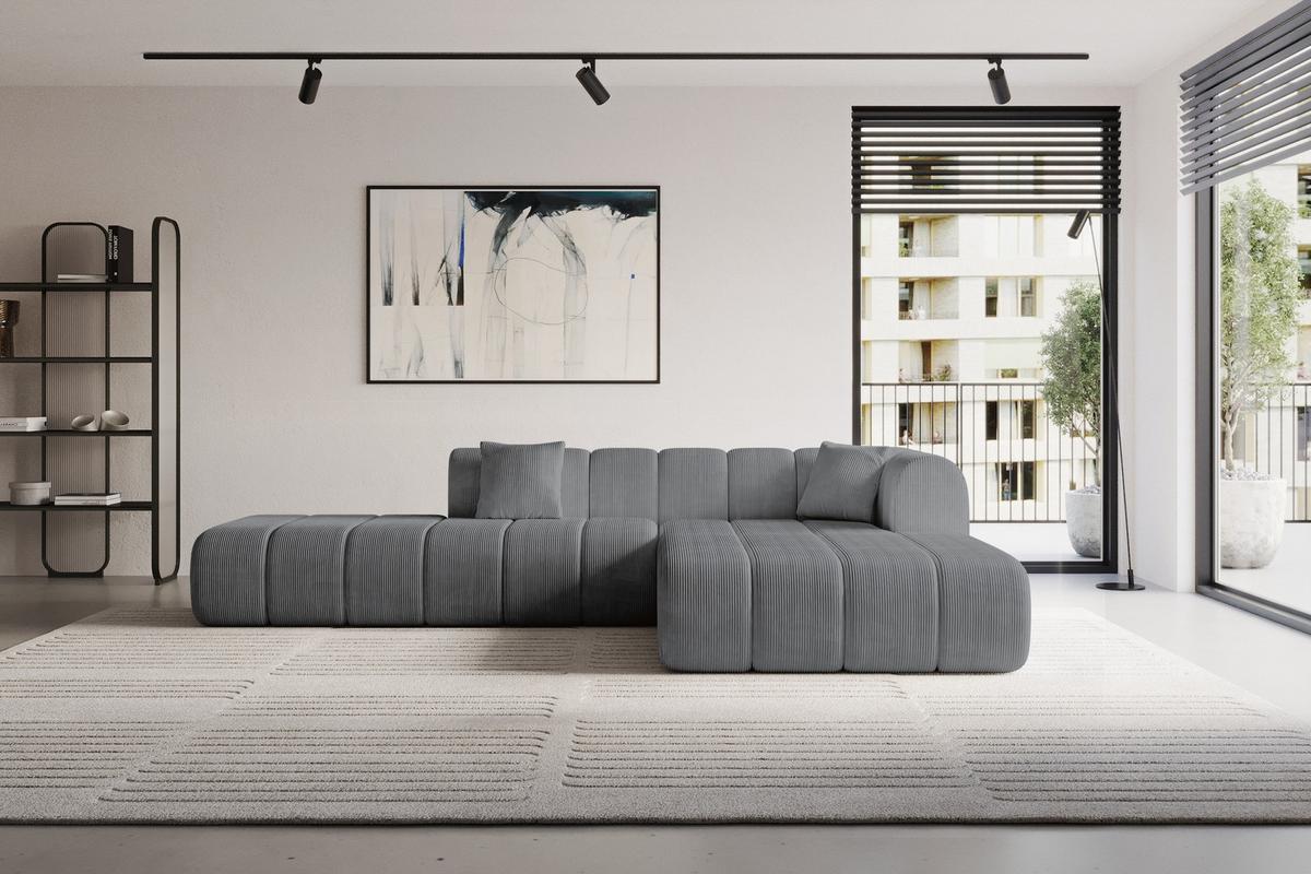 ECKSOFA Ottomane Rechts BILA-L 289x176x71 Dunkelgrau Cord - Dunkelgrau/Anthrazit, Holzwerkstoff/Kunststoff (289/176cm) - ALTDECOR