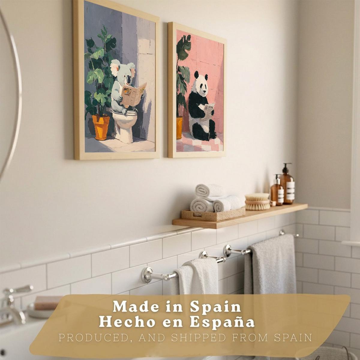 POSTER 2er-Set dekorative Badezimmer-Kunstdrucke und lustige für Wand, Waschbecken, Toilette mit lesenden Tieren im Badezimmer, Stil Rahmenlos A3 - Klar, Papier (42/29.7/3cm) - Nacnic