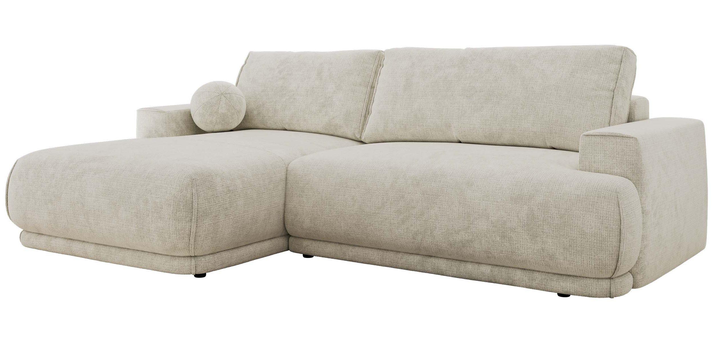 ECKSCHLAFSOFA RINA L Creme Schenille grob gewebt - links - Creme/Schwarz, Kunststoff/Textil (267/170cm) - MKS