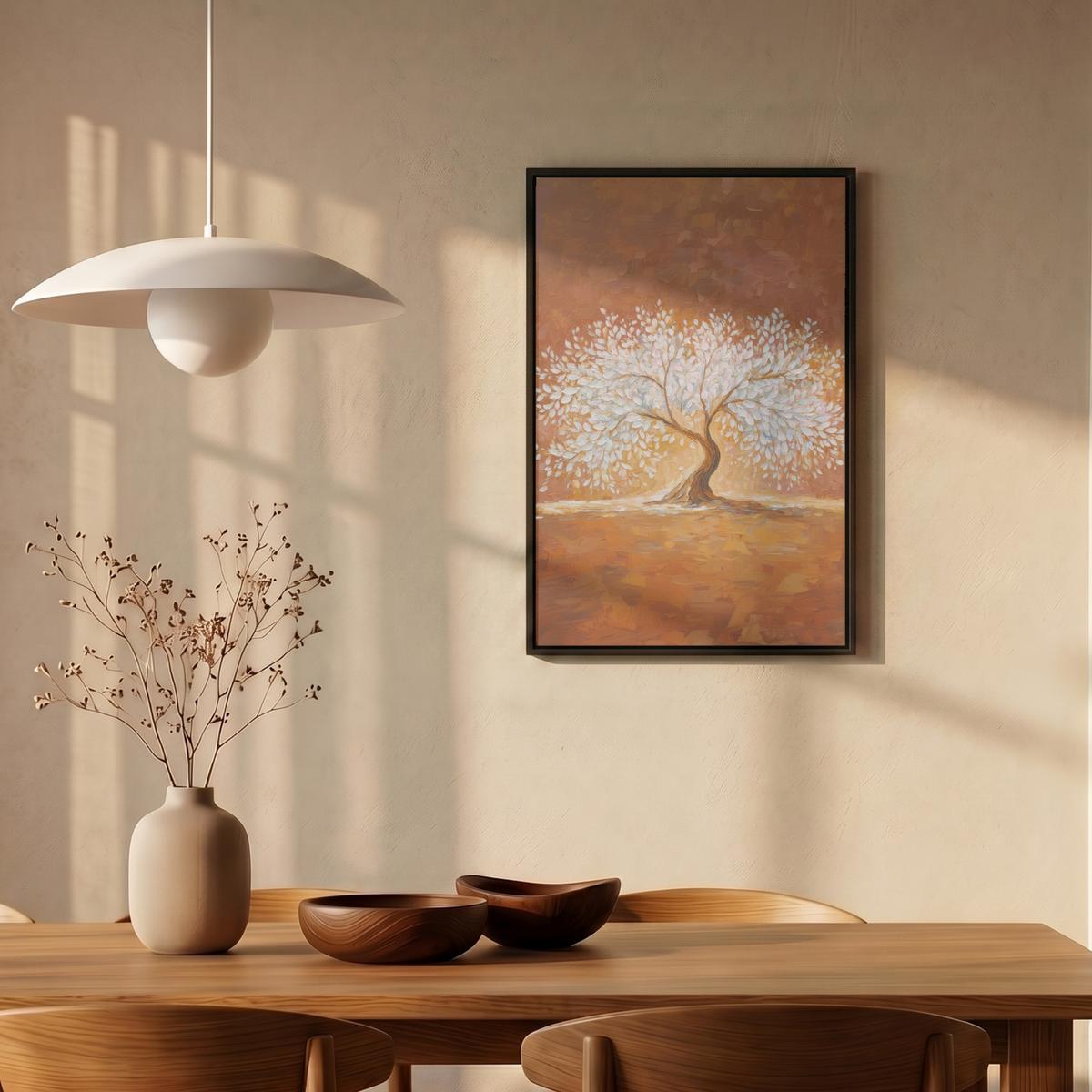 LEINWAND Bilder mit Rahmen - Abstrakt - Baum - Weiß - Blätter - 40x60 - Braun, Textil (40/60cm) - MuchoWow