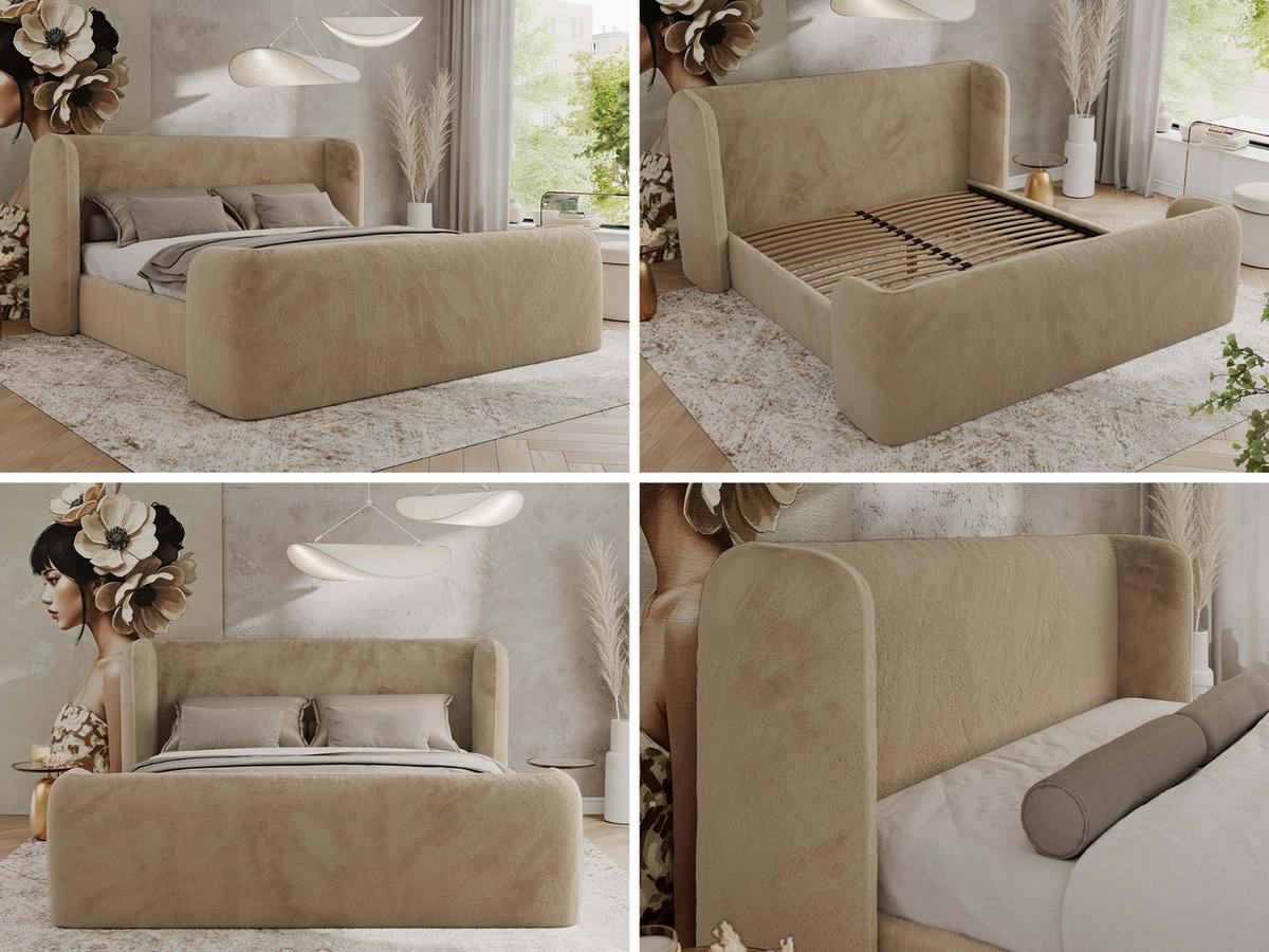POLSTERBETT EMORA CLASSIC DUO 140/200 - Beige Plüsch - Multipocket-Matratze - Beige, Textil (140/200cm) - MKS