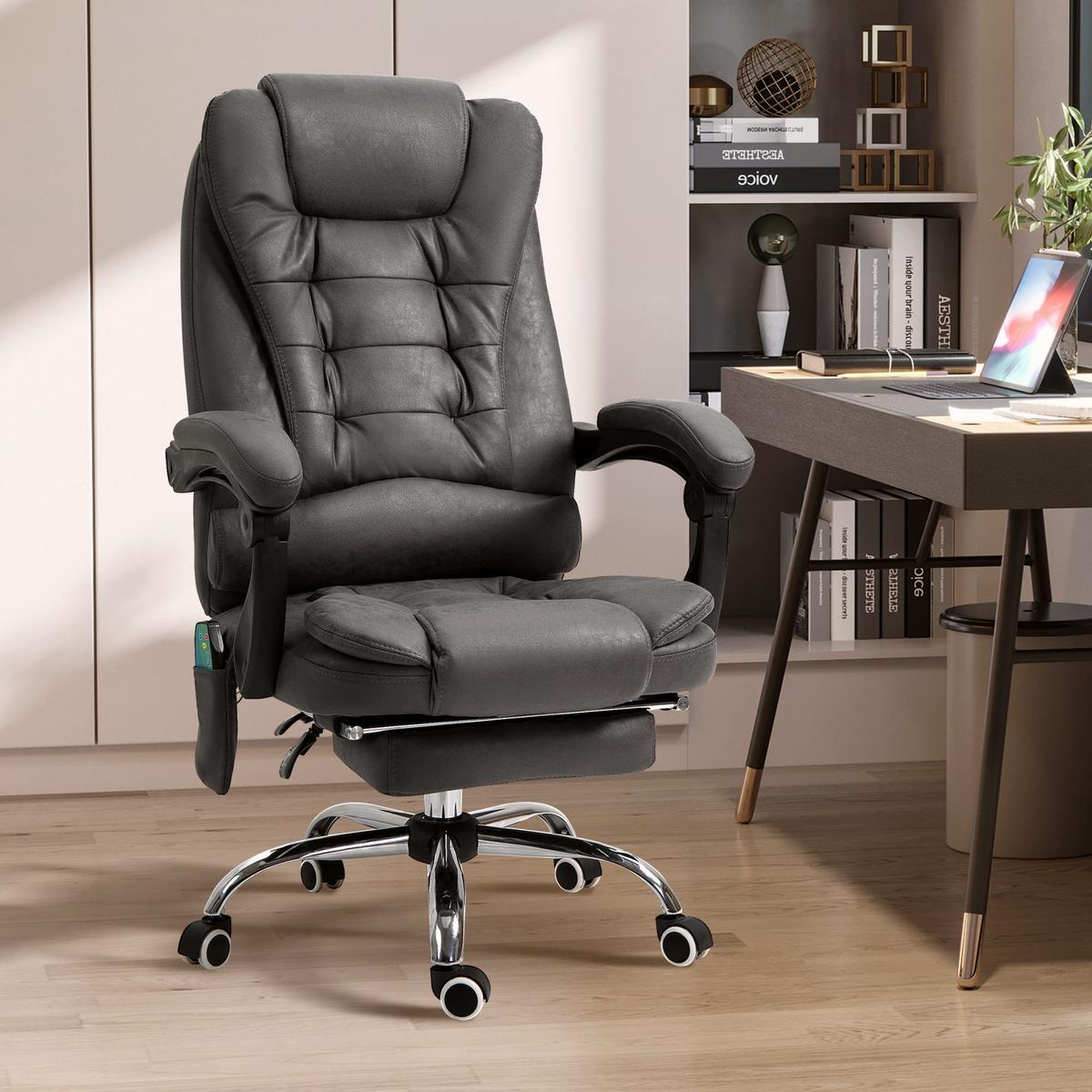 CHEFSESSEL mit Massagefunktion, Ergonomisch Schreibtischstuhl mit Liegefunktion - Blau/Silberfarben, Kunststoff/Textil (70/119/65cm) - Vinsetto