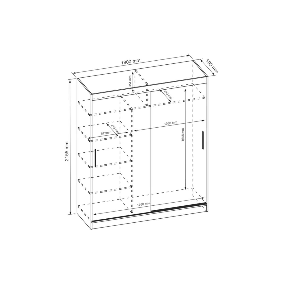 SCHWEBETÜRENSCHRANK VIVA 180/215,5/59cm 2-türig mit Spiegel Sonoma Eiche - Sonoma Eiche, Holzwerkstoff (180/215.5/59cm) - MASSENO