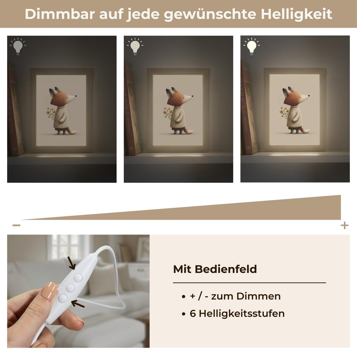 WANDLEUCHTE Fuchs - Gelbe Blumen - Minimalistisch 15x20 cm - Taupe, Holzwerkstoff (15/20/8cm) - OnlyWow