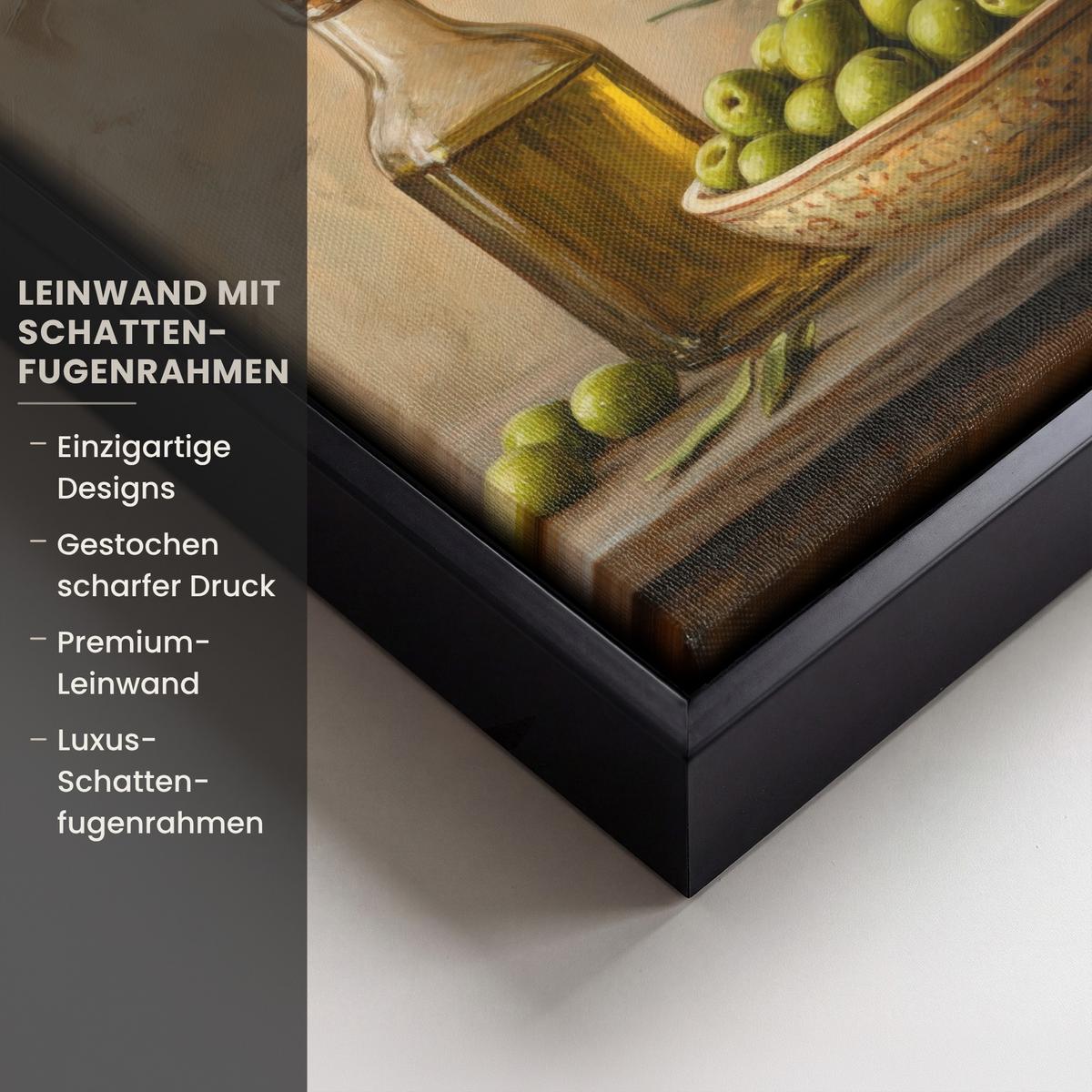 LEINWAND Bilder mit Rahmen - Oliven - Stilleben - Vintage - 20x20 - Olivgrün, Textil (20/20cm) - MuchoWow