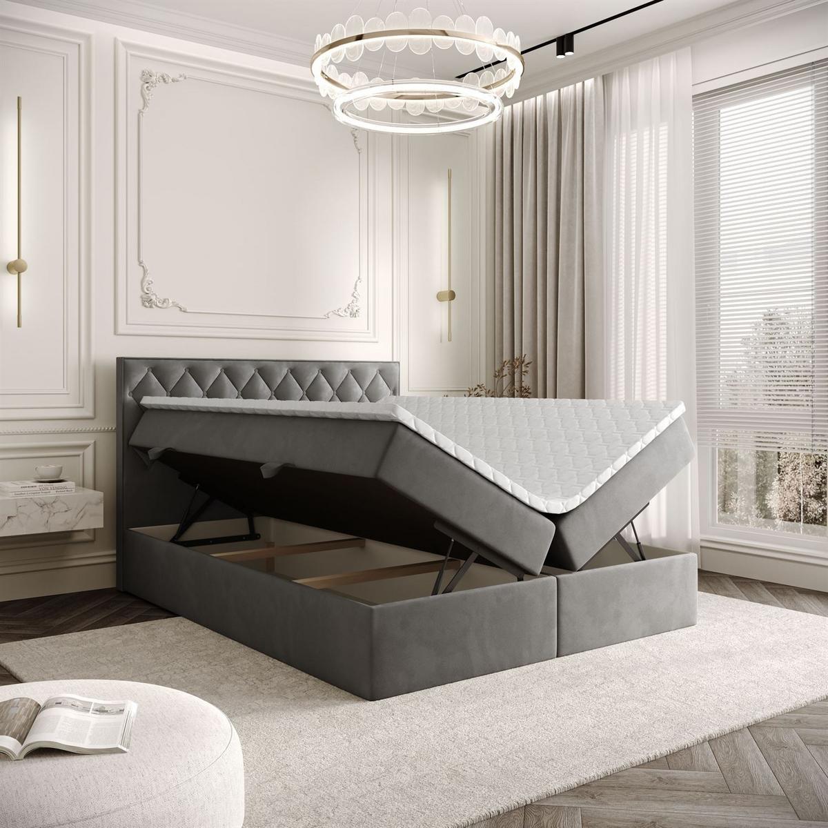 BOXSPRINGBETT INEZ mit Bettkasten mit Topper 140x200 cm Royal Velvet 250 - Grau, Textil - Lookway