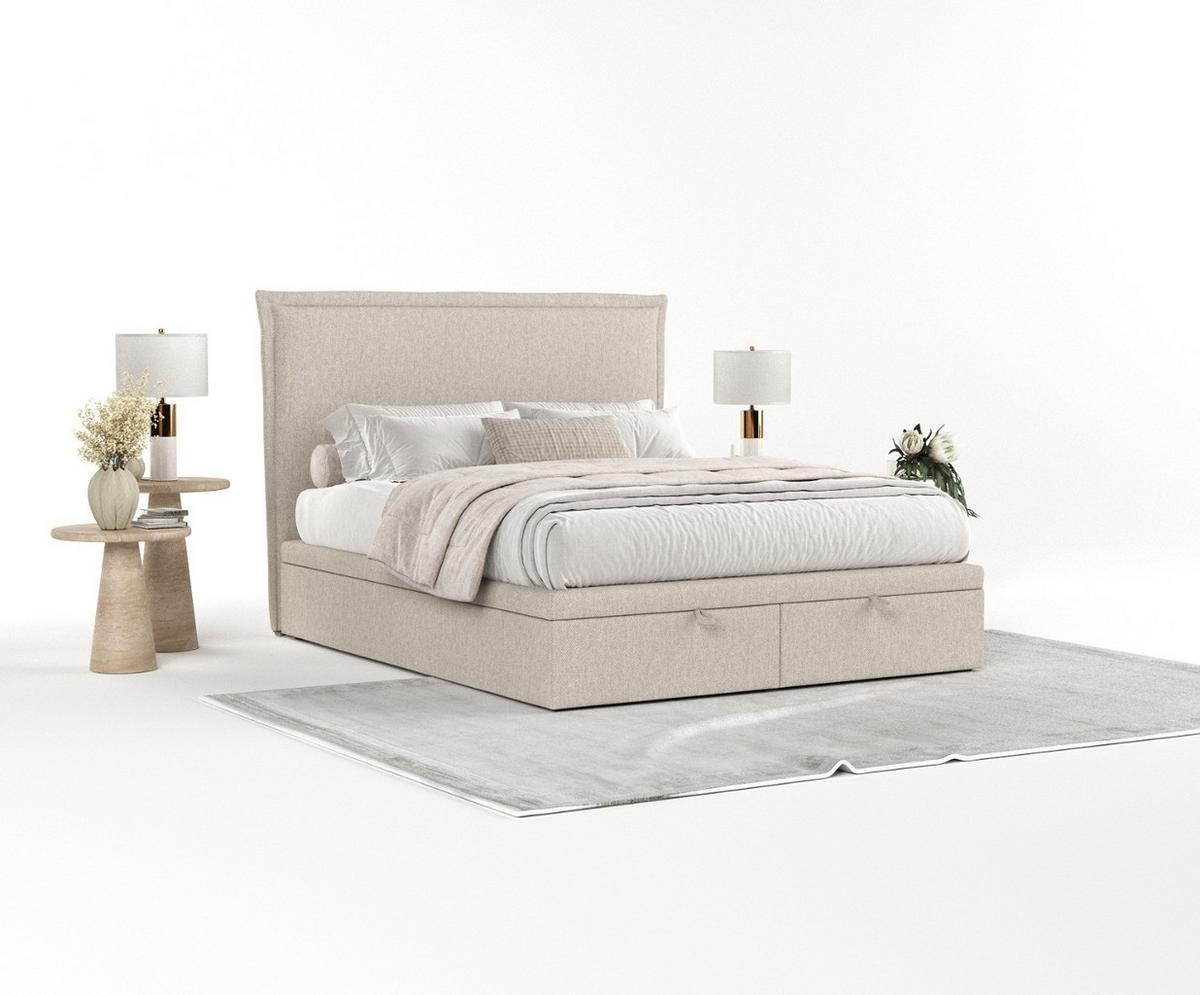 POLSTERBETT Eliot mit Stauraum 120/200 cm Hellbeige im Megan Stoff - Sandfarben/Schwarz, Holz/Holzwerkstoff (120/200cm) - AltaBeds