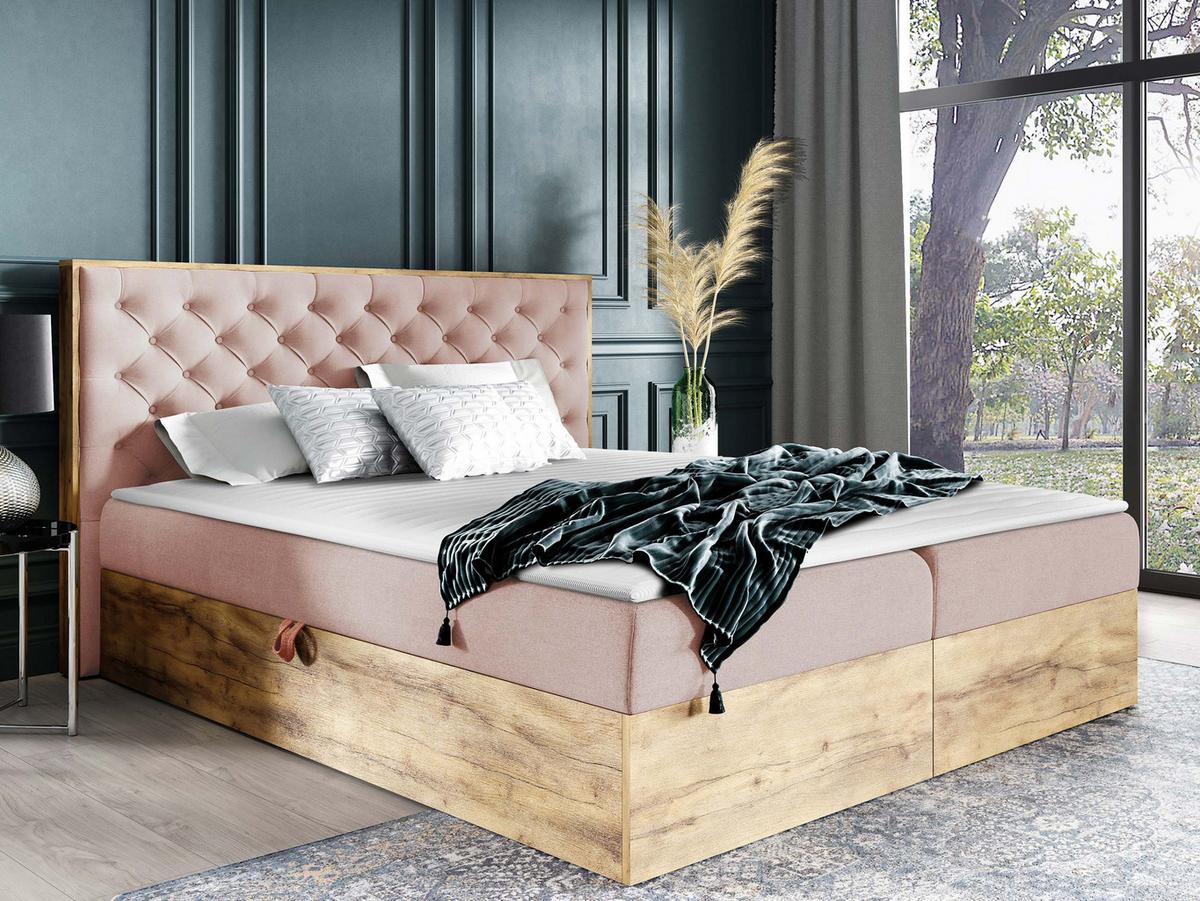 BOXBETT Wood 3 - H3 - Eiche Wotan/Rosa, Holz/Textil (160/200cm) - MIRJAN24
