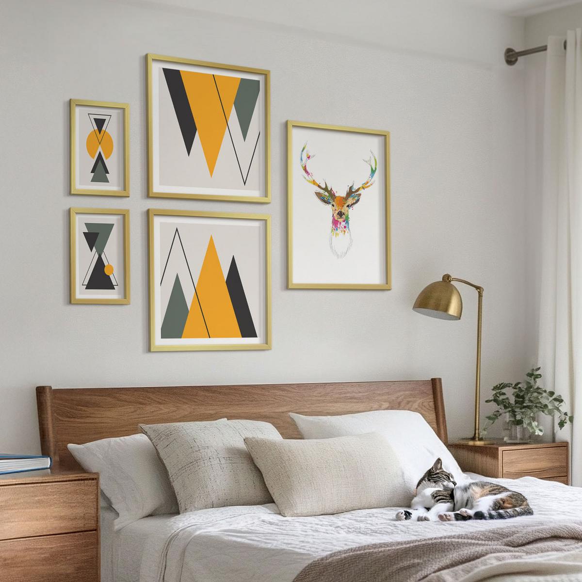 BILDER SET 5er Set - 50x50 cm & 20x30 cm & 40x60 cm Goldrahmen - Italienische Städte (Aquarell) - Goldfarben, Kunststoff (40/60cm) - TULUP