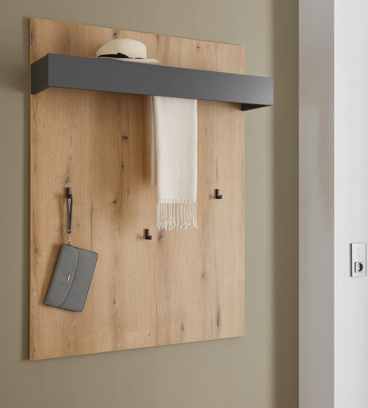 GARDEROBENPANEEL Evoke Eiche, grau 100 x 135 cm, Wandgarderobe mit Kleiderstange - Eichefarben/Grau, Holzwerkstoff/Metall (100/135/25cm) - Furn.Design