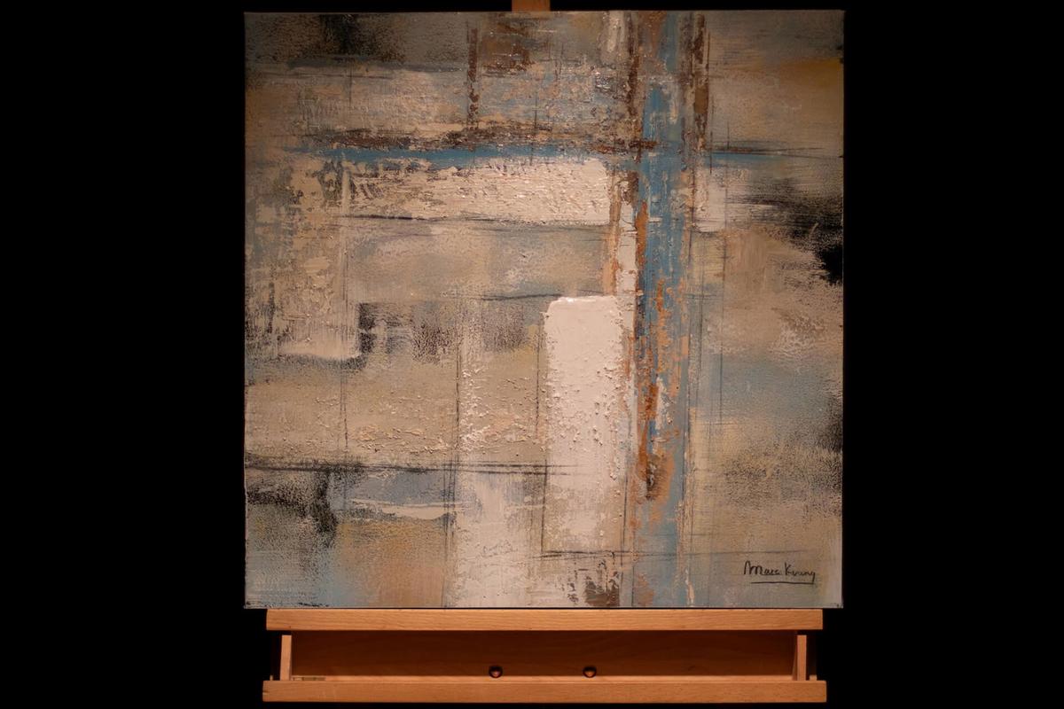 ACRYLBILD HANDGEMALT 60/60 cm - Blau/Beige, Holz/Textil (60/60cm) - KUNSTLOFT
