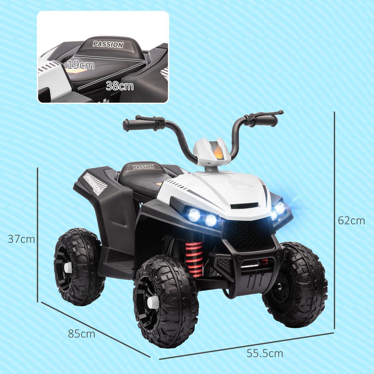 KINDER Elektroquad, Weiß, Kunststoff, Metall, 85cm x 55,5cm x 62cm - Weiß, Metall (85/55.5/62cm) - AIYAPLAY