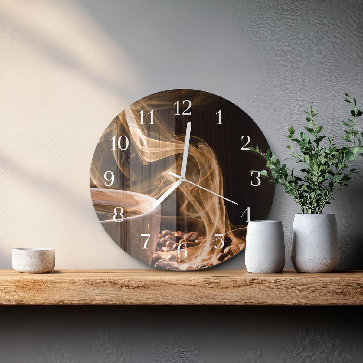 WANDUHR aus Glas Ø30 cm - Tasse Kaffee - Braun, Glas (30/30/0.4cm) - TULUP