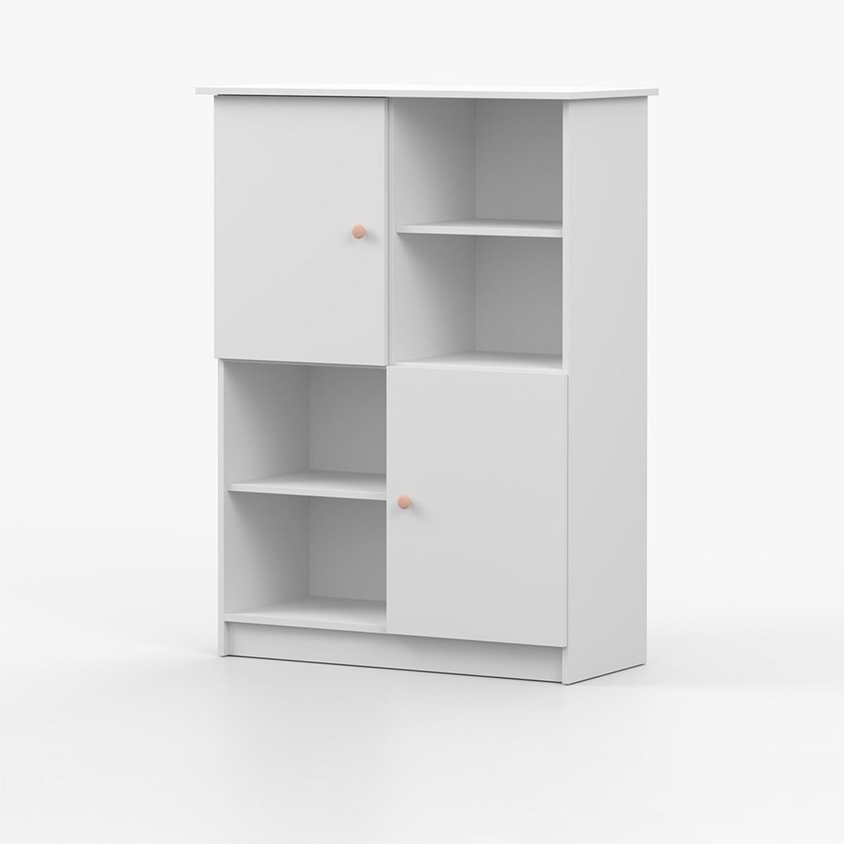 REGAL OLAF I 95cm/130cm/43cm Weiß, Griff Rosa - Weiß/Rosa, Holzwerkstoff/Metall (95/130/43cm) - imoebel24