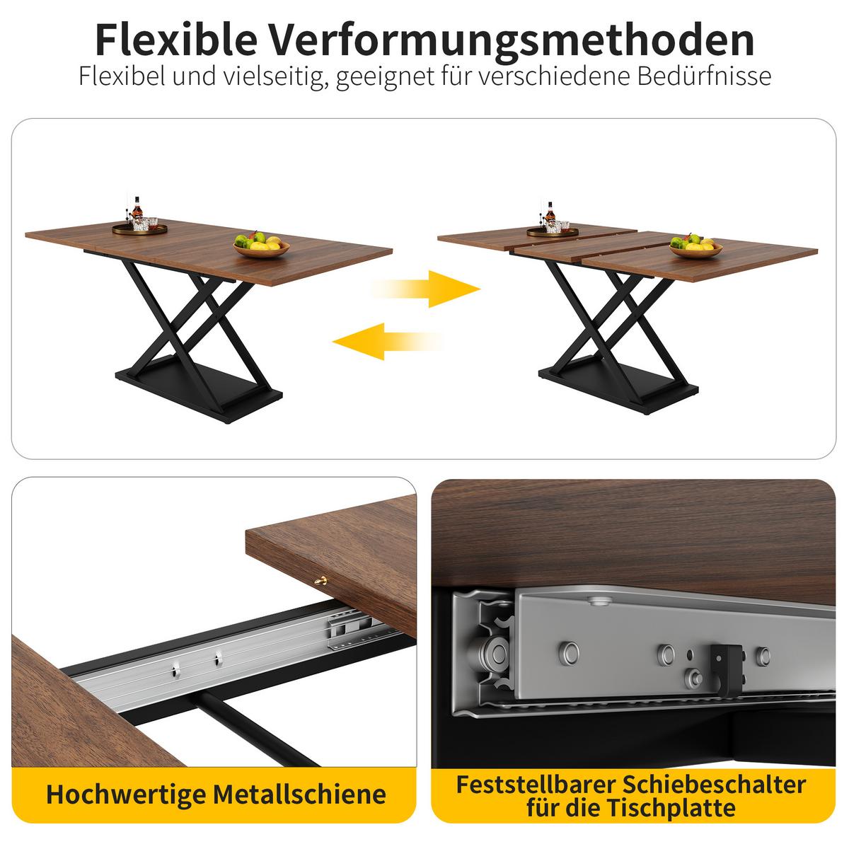 ESSGRUPPE Ausziehbarer Esstisch 120-160cm Nussbaum & 4 Samtstühle Schwarz - Walnussfarben, Holzwerkstoff (160/75/80cm) - Urban Meuble