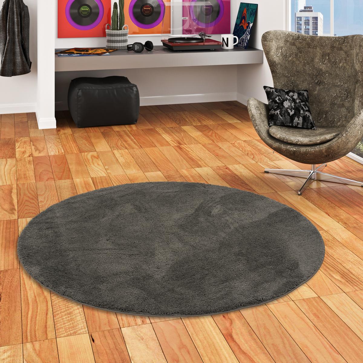 SUPER SOFT KINDER HOCHFLOR TEPPICH SILKY KIDS RUND - Anthrazit, Textil (160/160cm) - Pergamon