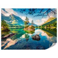 FOTOTAPETE für Schlafzimmer Bergsee Nadelbäume Felsen Natur Landschaft 150x105 - Türkis/Beige, Papier (150/105cm) - Muralo