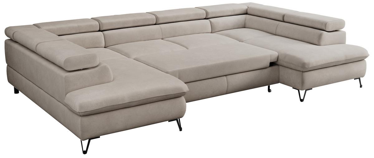 WOHNLANDSCHAFT PETER U Samt Beige - Beige/Schwarz, Textil/Metall (346/76/208cm) - MKS