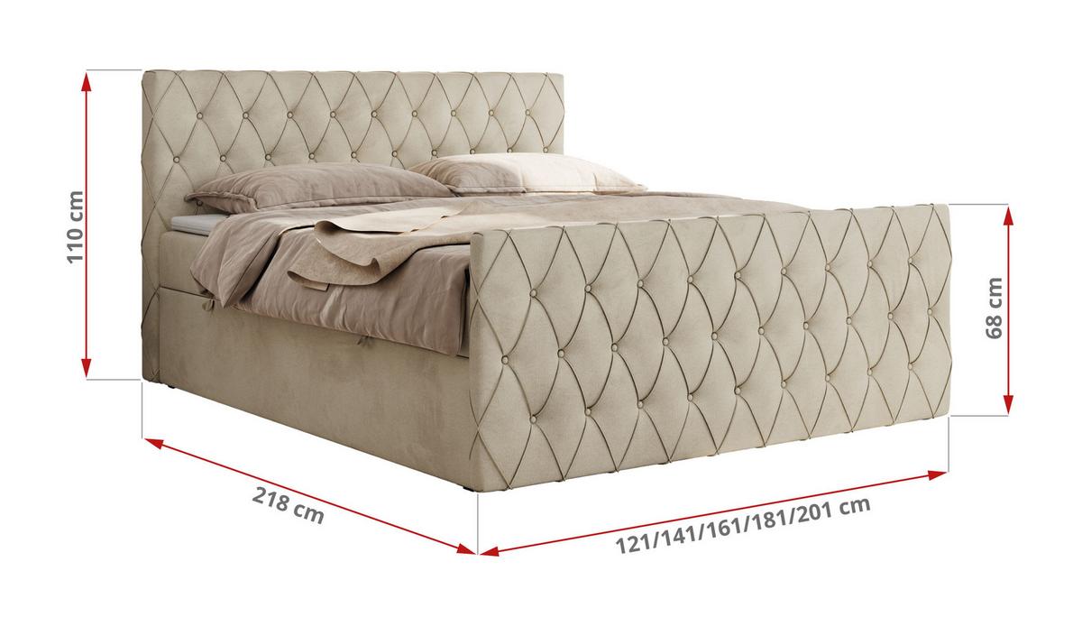 BOXBETT MIREN DUO 120/200 - Beige Velvet - H3 - Beige, Holz/Textil (120/200cm) - MKS