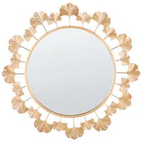 WANDSPIEGEL Metall gold rund 60 cm Ginkgo-Verziehrung Codolet - Goldfarben, Metall (60/60/3cm) - Beliani
