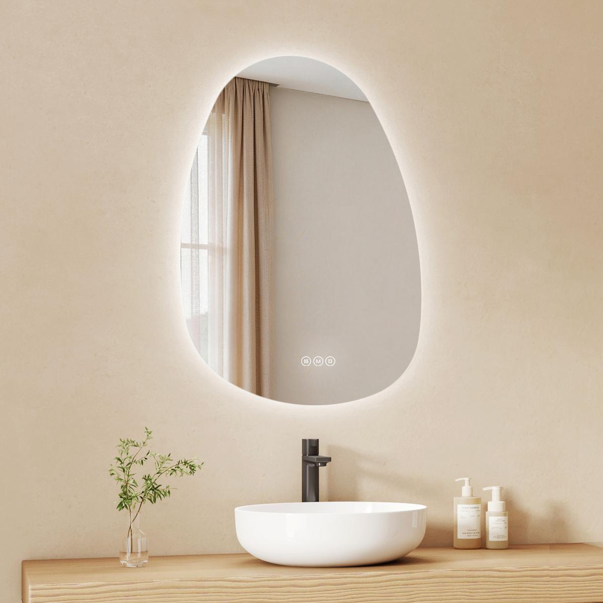 BADSPIEGEL asymmetrisch mit LED-Beleuchtung, Antibeschlag, 65/45/2,5 cm - Transparent, Glas (45/65/2.5cm) - EMKE