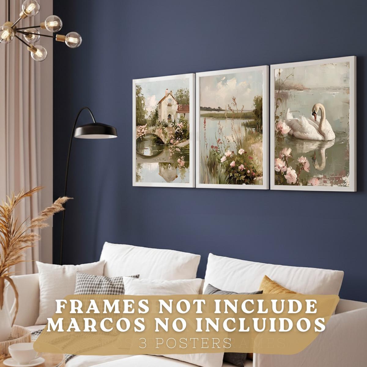 POSTER 3er Bilder-Set Wandbilder Ölmalerei modern Wohnzimmer Deko, Schlafzimmer, Küche, Badezimmer Rahmenlos A4 - Klar, Papier (29.7/1/21cm) - Nacnic