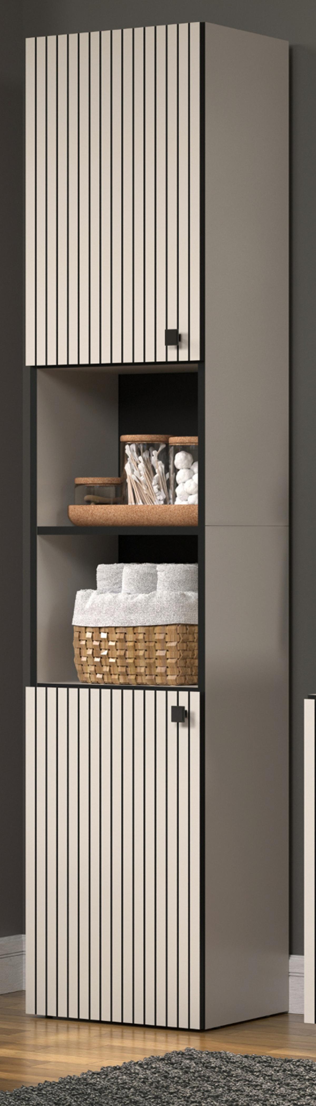HOCHSCHRANK Kaschmir, grau 40 x 186 cm, Badschrank 2-türig - Kaschmir/Schwarz, Holzwerkstoff/Metall (40/186/31cm) - Top.Furn