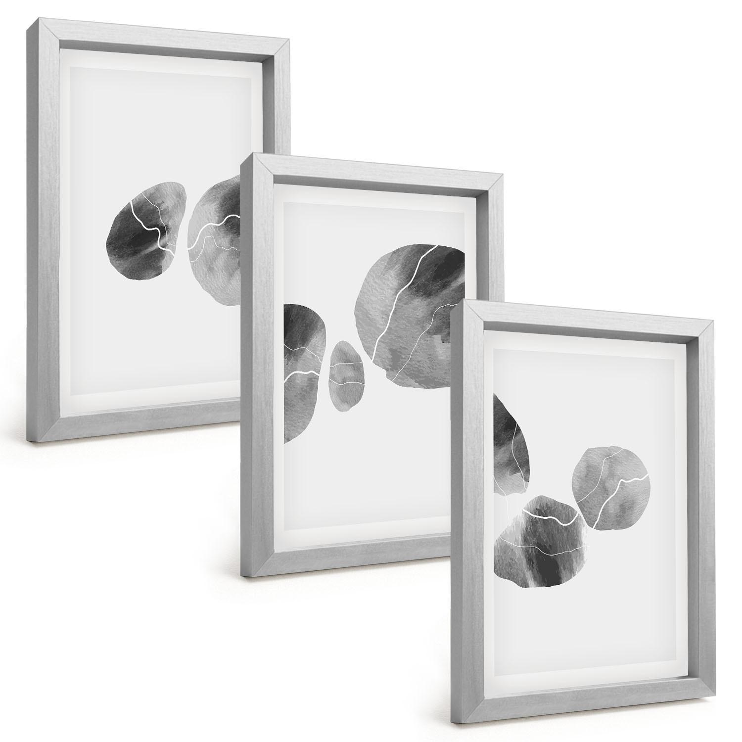 BILDER SET 3er Set - 20x30 cm Silberner Rahmen - Abstrakte Kunst, Farbspritzer - Silberfarben, Kunststoff (20/30cm) - TULUP