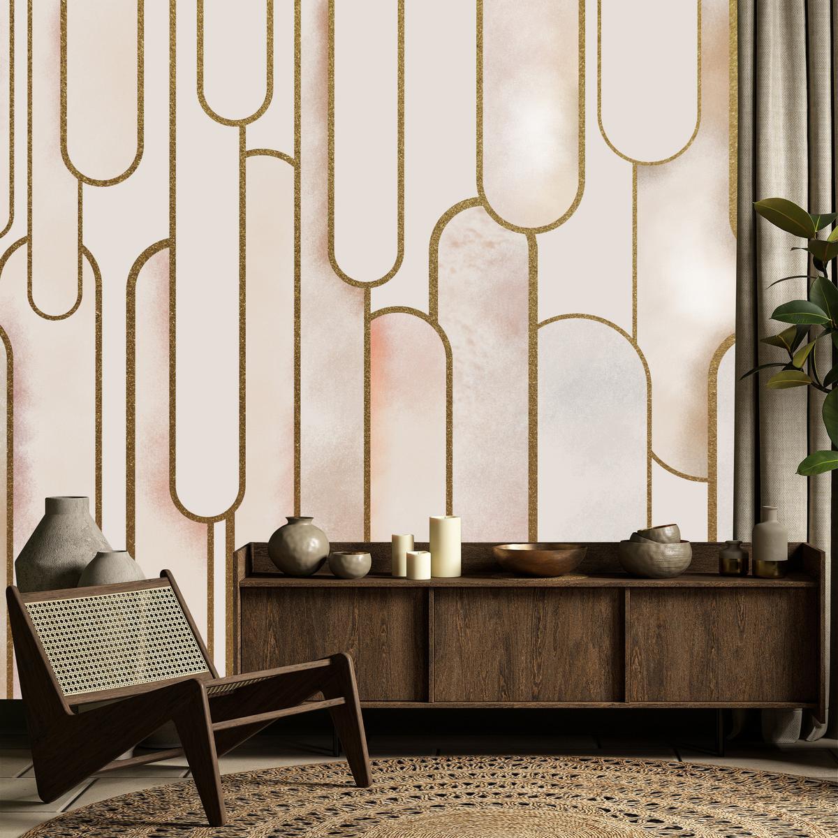 FOTOTAPETE für Wohnzimmer Abstraktion Art Deco 350x256 - Beige/Rosa, Papier (350/256cm) - Muralo