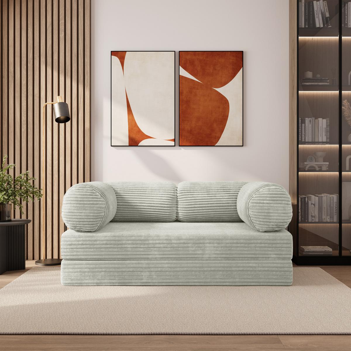 BETTSOFA ALVIO aus Schaumstoff Kordstoff Hellgrau Schlaffunktion - Hellgrau, Textil (170/68/80cm) - MASSENO
